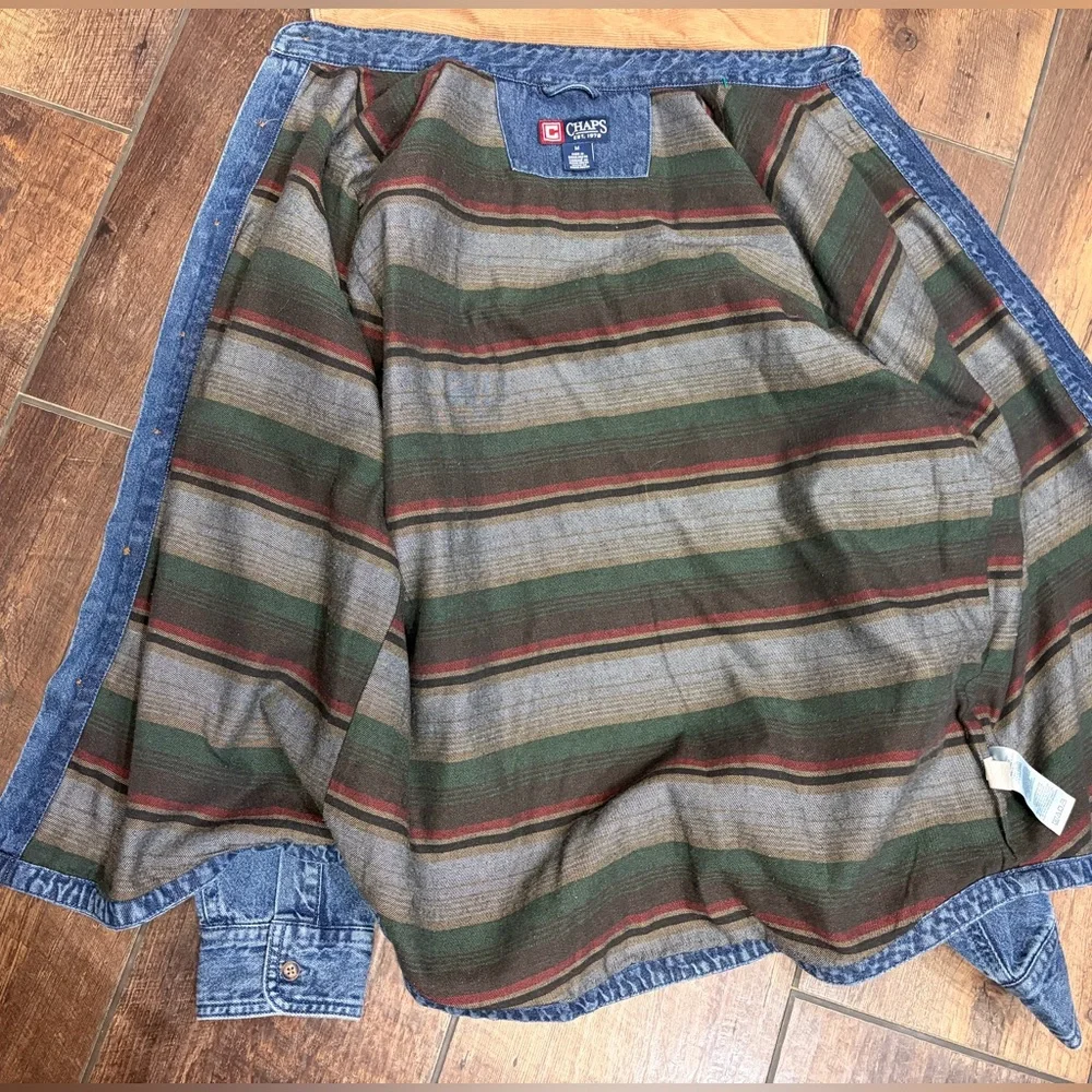 CHAPS Barn Coat Shacket Flannel Lined Denim Shirt Jacket Classic Corduroy Collar
